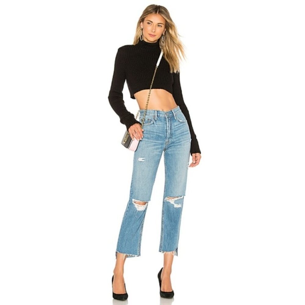 GRLFRND Helena High Rise Straight Leg Distressed Jeans Size 28